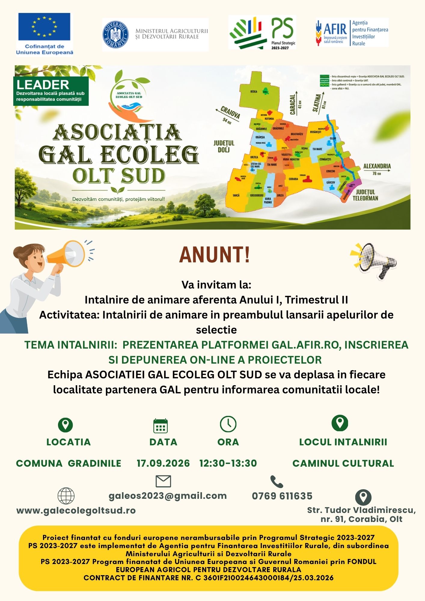 Anunt intalnire de animare 17.09.2026, Trimestrul II, An I, Comuna Gradinile